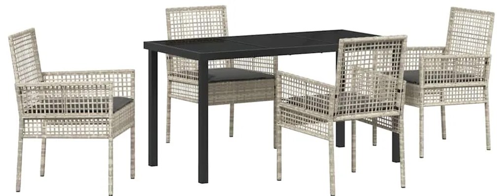 vidaXL Σέτ φαγητού για κήπο με μαξιλάρι 5 pcs Ανοιχτό γκρι Πολυ ράταν
