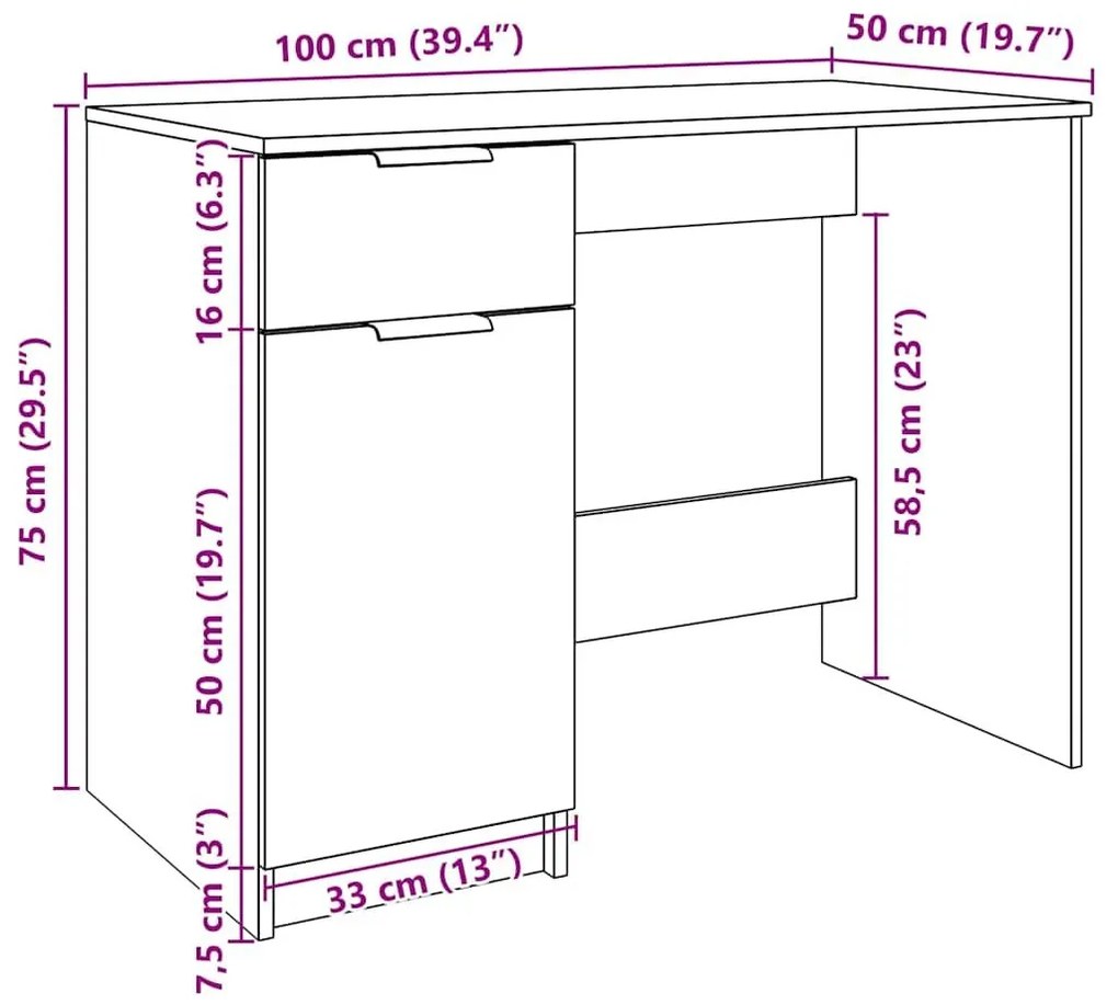 Γραφείο Αρτισιανή Δρυς 100x50x75 εκ. από Επεξεργασμένο Ξύλο - Καφέ