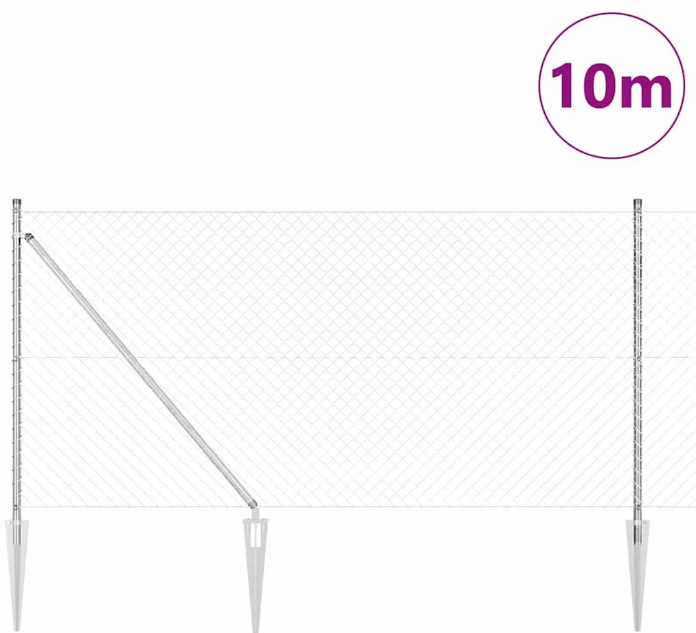 vidaXL Φράχτης από αλυσίδα με στήλες Ασημί 1 x 10 m Ατσάλι