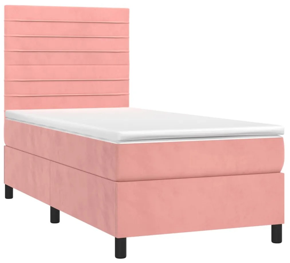 Κρεβάτι Boxspring με Στρώμα Ροζ 90x190 εκ. Βελούδινο - Ροζ