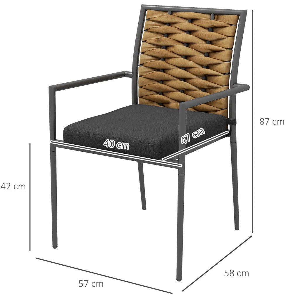 Outsunny Καρέκλες Κήπου Εξωτερικού Χώρου, Ανθεκτικές στις Καιρικές Συνθήκες, Μοντέρνος Σχεδιασμός, 57 x 58 x 87cm, Καφέ+Μαύρο+Γκρι