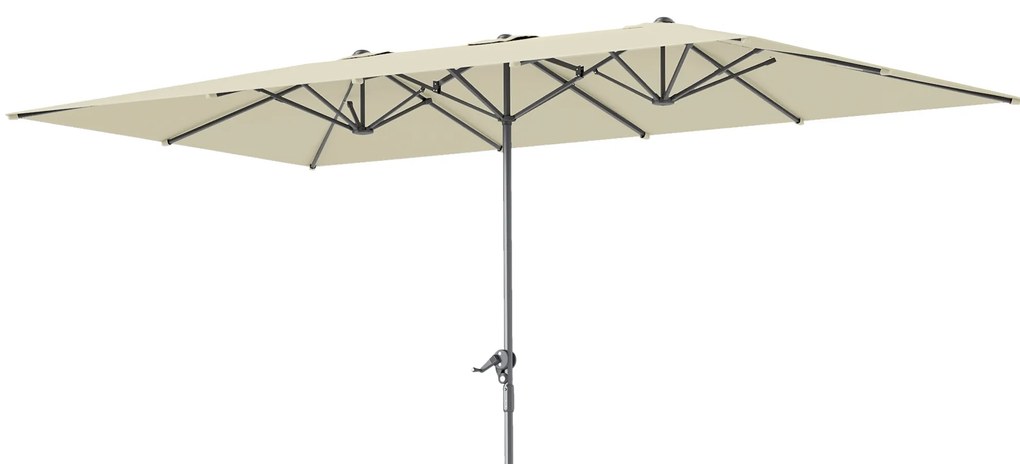 Outsunny Ομπρέλα διπλής όψης, 451 x 264 cm Ομπρέλα με σύστημα μανιβέλας, 12 μεταλλικές ακτίνες, ιστός αλουμινίου, κρεμ λευκό
