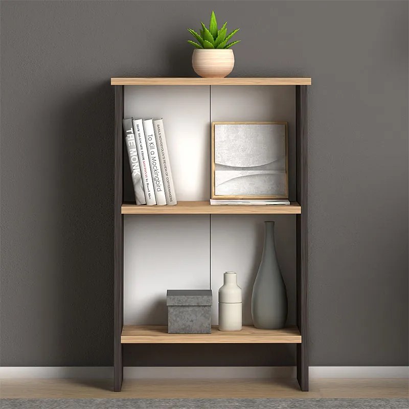 Βιβλιοθήκη μελαμίνης Flora Megapap χρώμα industrial grey - oak 52x25x80εκ. - GP022-0074,1