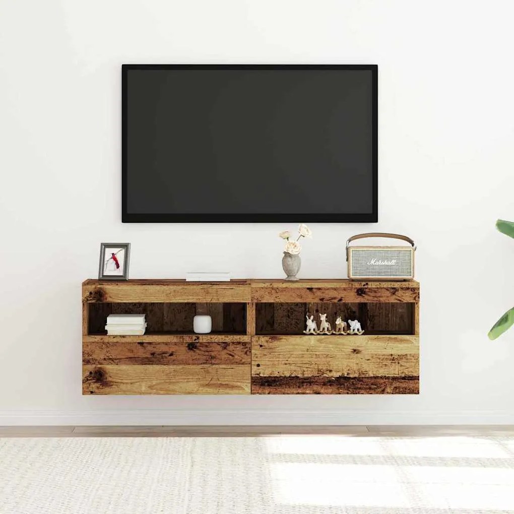 vidaXL Κονσόλες Τηλεόρασης με LED Φώτα 2 τμχ Παλιό Ξύλο 60x30x40 εκ