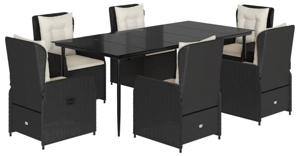 vidaXL Σετ Τραπεζαρίας Κήπου 7 Τεμ. Μαύρο Συνθετικό Ρατάν με Μαξιλάρια