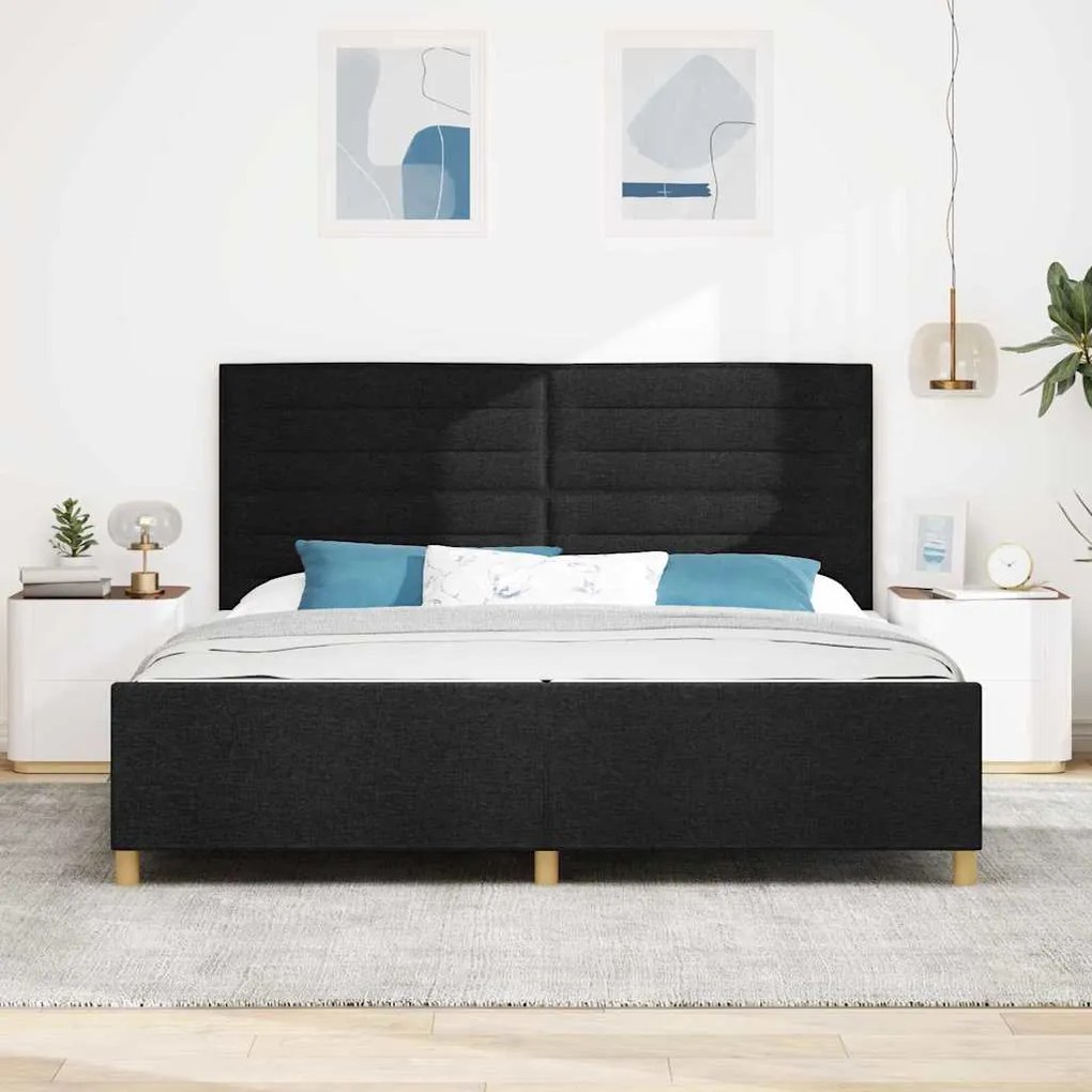 vidaXL Σκελετός Κρεβατιού με κεφαλάρι Μαύρο 200 x 200 cm ύφασμα