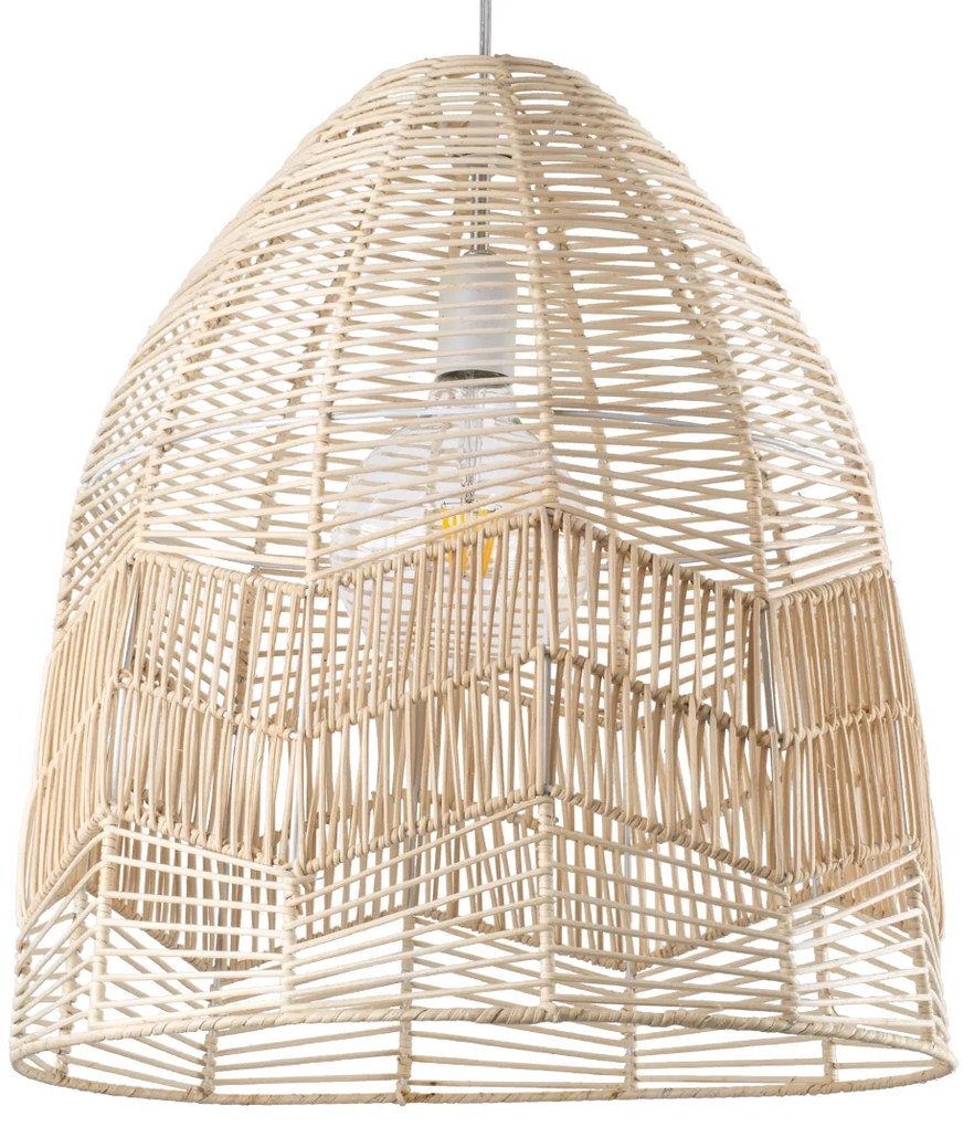 01751 GloboStar® ALOHA 01751 Boho Κρεμαστό Φωτιστικό Καμπάνα Μονόφωτο 1 x E27 IP20 Μπεζ Ρατάν - Μ45 x Π45 x Y48cm