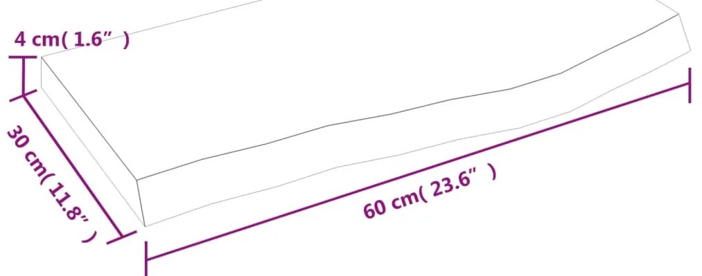 Ράφι Τοίχου 60x30x(2-4) εκ. από Ακατέργαστο Μασίφ Ξύλο Δρυός - Καφέ