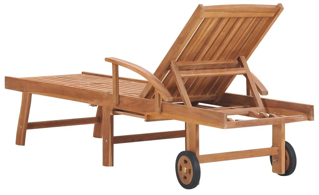 vidaXL Ξαπλώστρα από Μασίφ Ξύλο Teak με Μπλε Μαξιλάρι