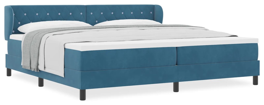 vidaXL Κρεβάτι Box Spring με Στρώμα Σκούρο Μπλε 200x200 εκ. από Βελούδο