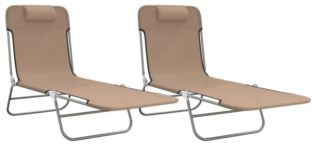 vidaXL Ξαπλώστρες Πτυσσόμενες 2 τεμ. Taupe από Textilene &amp; Ατσάλι