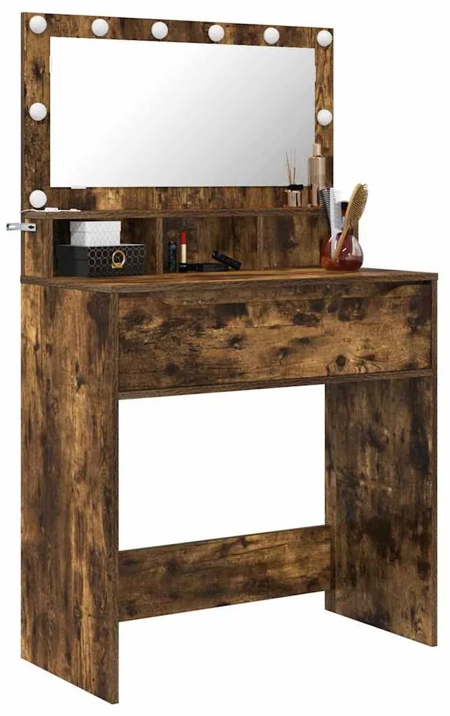 vidaXL Τραπέζια Ντυσίματος Κρεβατοκάμαρας με συρτάρι Καπνιστό Δρύς