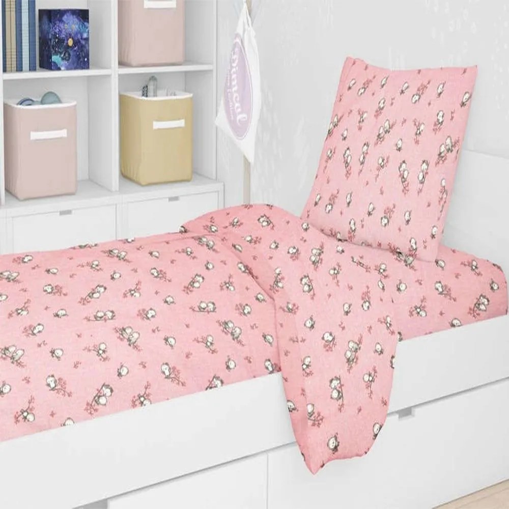 Σεντόνια Βρεφικά Σετ 3τμχ Εμπριμέ Birds 15 Pink DimCol Κούνιας 120x160cm 100% Cotton Flannel