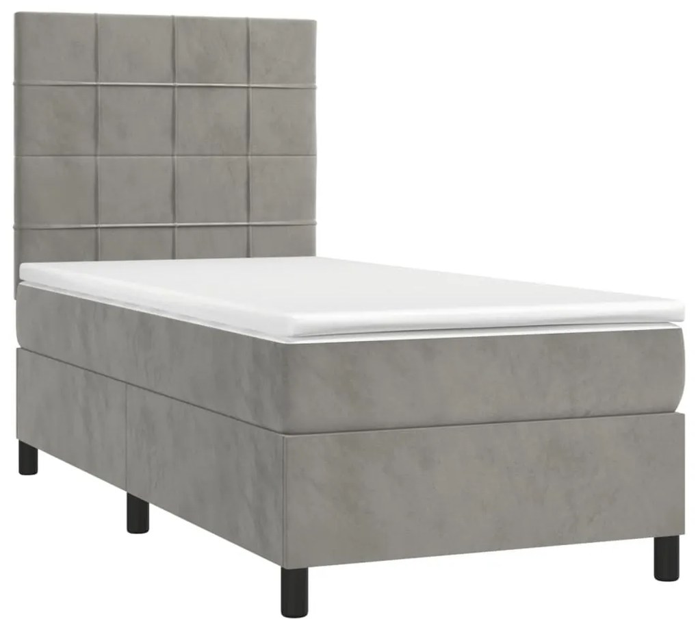 Κρεβάτι Boxspring με Στρώμα Ανοιχτό Γκρι 100x200 εκ. Βελούδινο - Γκρι