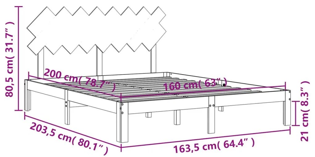 Σκελετός Κρεβατιού Χωρίς Στρώμα 160x200 εκ Μασίφ Ξύλο Πεύκου - Καφέ