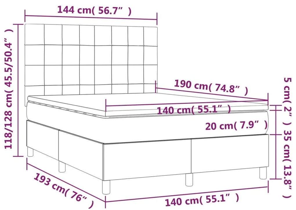 ΚΡΕΒΑΤΙ BOXSPRING ΜΕ ΣΤΡΩΜΑ &amp; LED ΡΟΖ 140X190 ΕΚ. ΒΕΛΟΥΔΙΝΟ 3136124