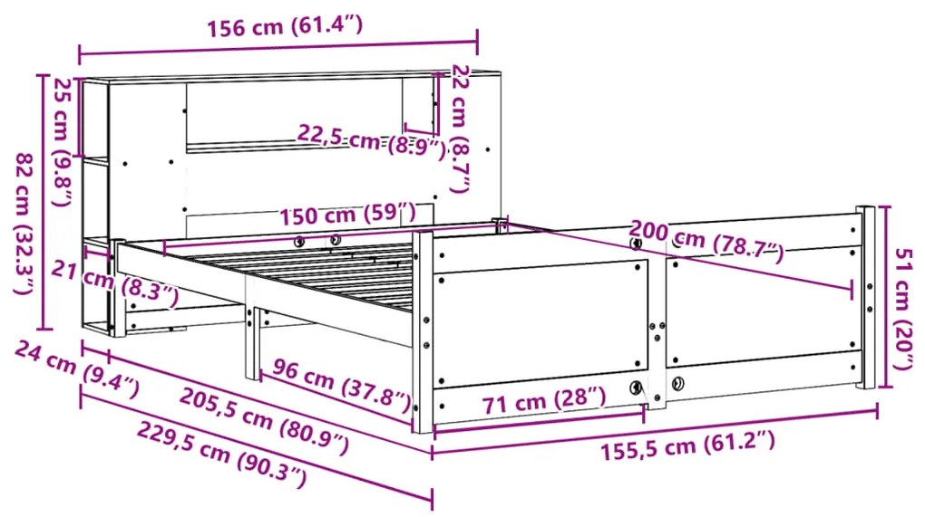 ΚΡΕΒΑΤΙ ΒΙΒΛΙΟΘΗΚΗ ΧΩΡΙΣ ΣΤΡΩΜΑ 150X200 ΕΚ ΜΑΣΙΦ ΞΥΛΟ ΠΕΥΚΟΥ 3322440