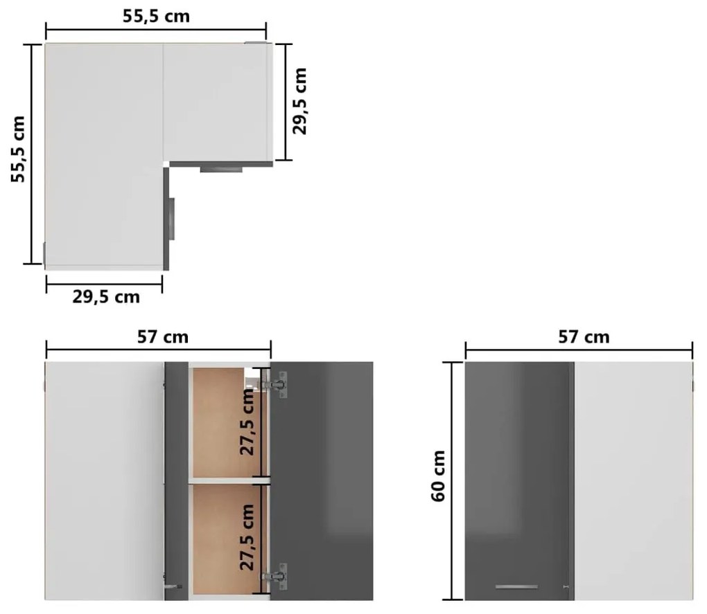 Ντουλάπι Γωνία Κρεμαστό Γυαλ. Γκρι 57x57x60 εκ. από Επεξ. Ξύλο - Γκρι