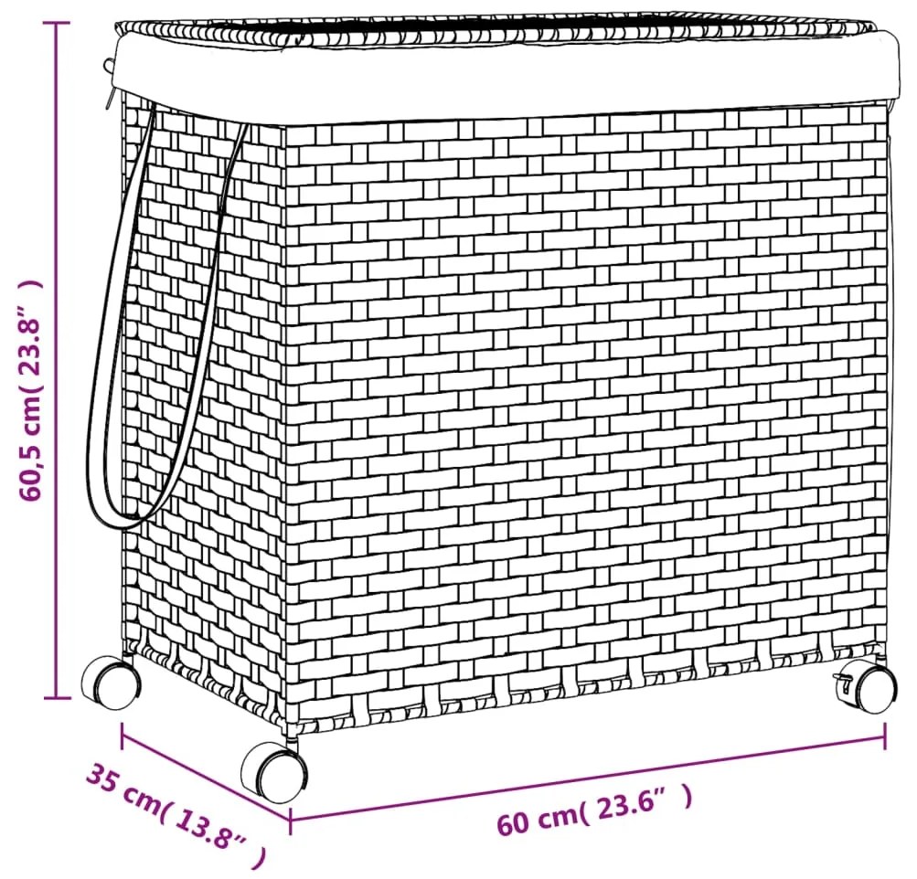 Καλάθι Άπλυτων με Τροχούς Γκρι 60x35x60,5 εκ. από Ρατάν - Γκρι