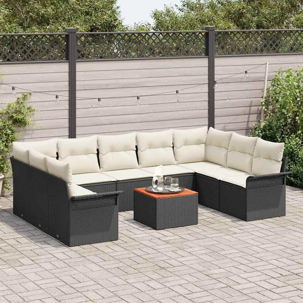 vidaXL Σετ Καναπέ Κήπου 10 pcs Μαύρο, Κρέμα 55 x 55 x 37 εκ
