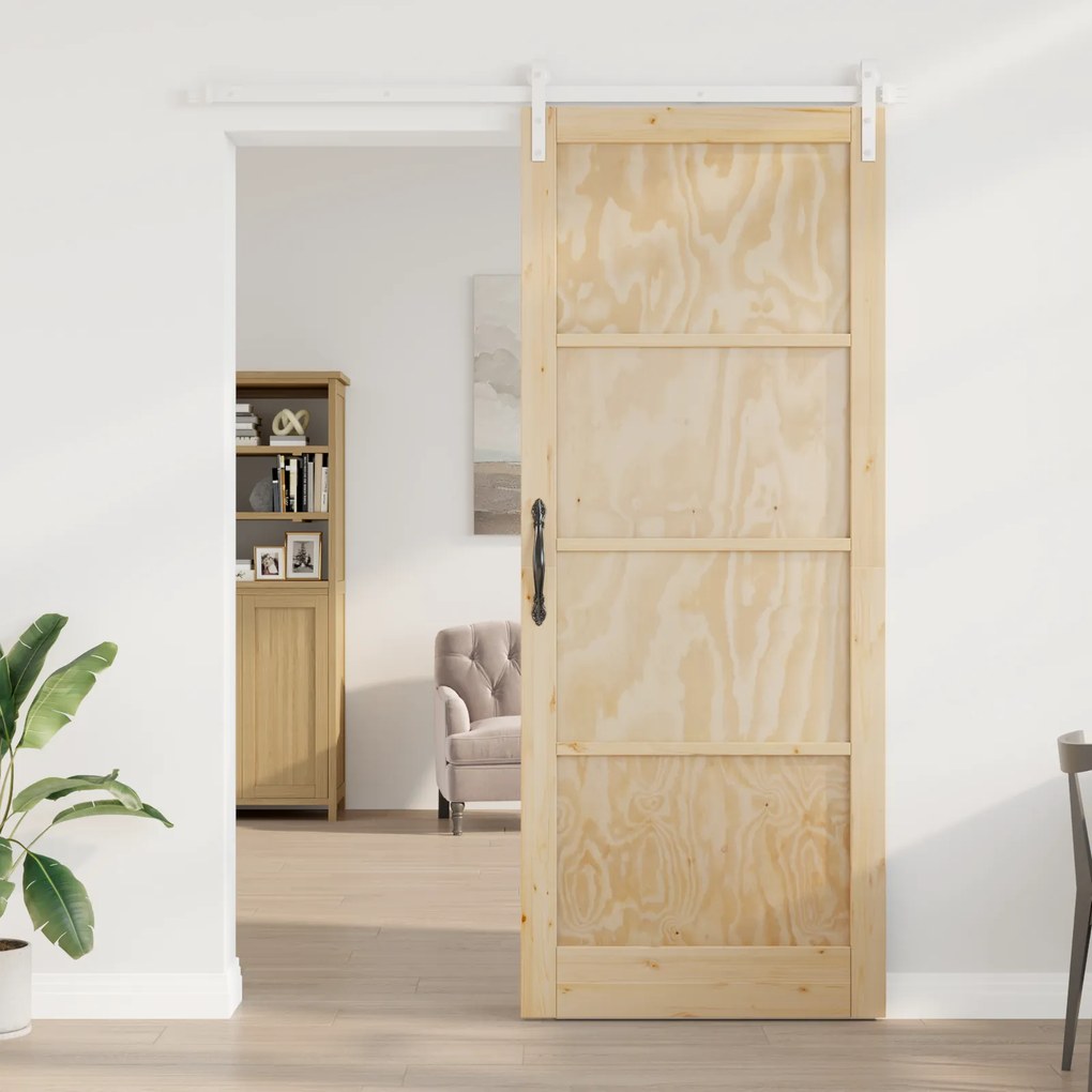 vidaXL Συρόμενη Πόρτα με Σετ Σιδηρικών 93x232 εκ. Ξύλο Πεύκο