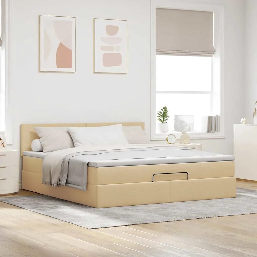 vidaXL Οθωμανικό κρεβάτι με στρώμα Cream 180x200cm ύφασμα