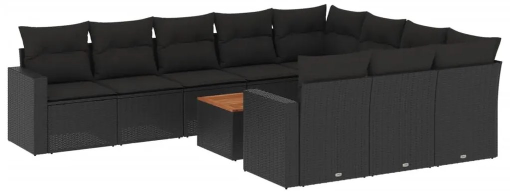 vidaXL Σαλόνι Κήπου Σετ 11 Τεμαχίων Μαύρο Συνθετικό Ρατάν με Μαξιλάρια