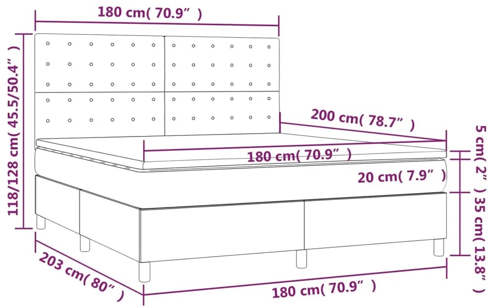 Κρεβάτι Boxspring με Στρώμα &amp; LED Σκ.Καφέ 180x200εκ. Υφασμάτινο - Καφέ