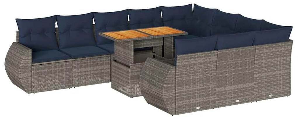 vidaXL Σαλόνι Κήπου 11 Τεμαχίων Γκρι από Συνθετικό Ρατάν με Μαξιλάρια