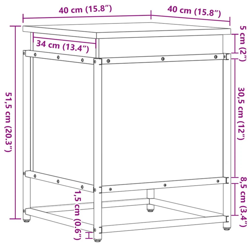 Κουτί Αποθήκευσης με Sonoma Δρυς 40x40x51,5 εκ. Επεξ. Ξύλο - Καφέ