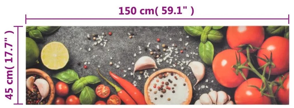 Χαλί Κουζίνας Πλενόμενο Σχέδιο Λαχανικά 45 x 150 εκ. Βελούδινο - Πολύχρωμο