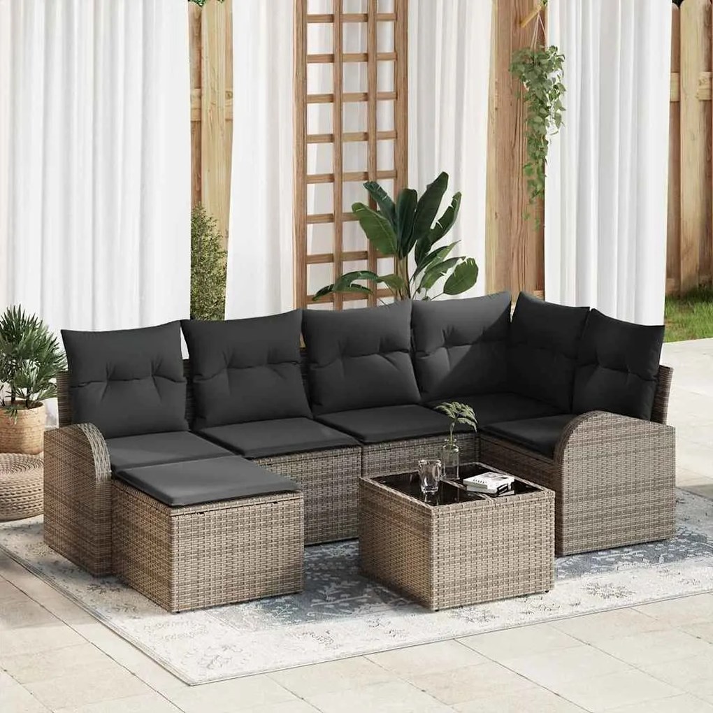 vidaXL Σετ Καναπέ Κήπου με μαξιλάρι 7 pcs Γκρι Πολυ ράταν