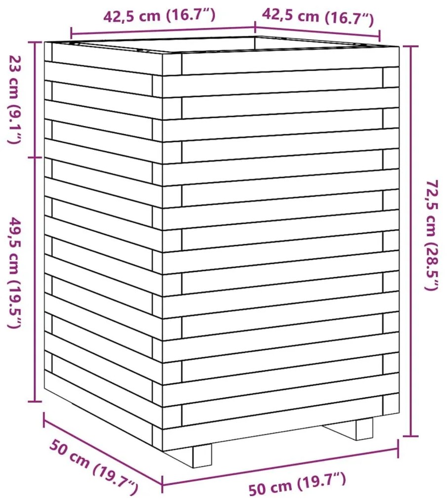 Ζαρντινιέρα Λευκή 50x50x72,5 εκ από Μασίφ Ξύλο Πεύκου - Καφέ