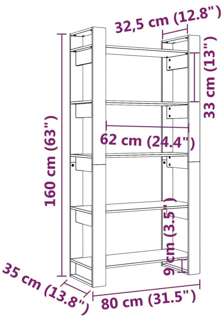 Βιβλιοθήκη/Διαχωριστικό Χώρου 80x35x160 εκ. Μασίφ Ξύλο - Καφέ