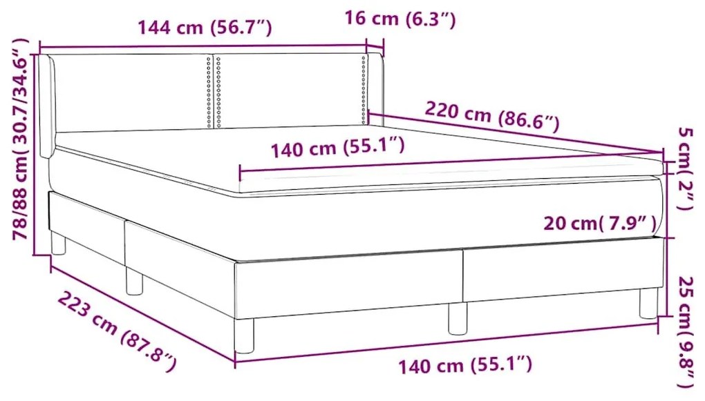 Box Spring Κρεβάτι με στρώμα Μαύρο 140x220 cm Βελούδινο - Μαύρο