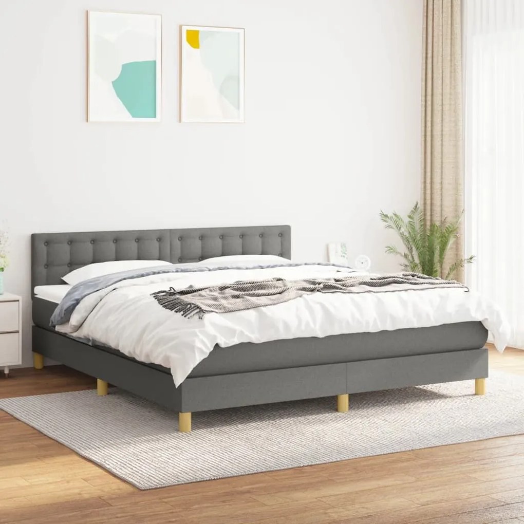 ΚΡΕΒΑΤΙ BOXSPRING ΜΕ ΣΤΡΩΜΑ ΣΚΟΥΡΟ ΓΚΡΙ 160X200 ΕΚ ΥΦΑΣΜΑΤΙΝΟ 3140946