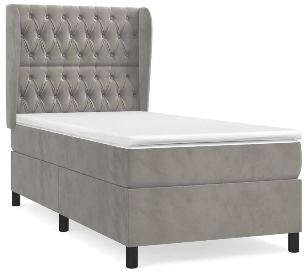 vidaXL Κρεβάτι Boxspring με Στρώμα Ανοιχτό Γκρι 100x200 εκ. Βελούδινο