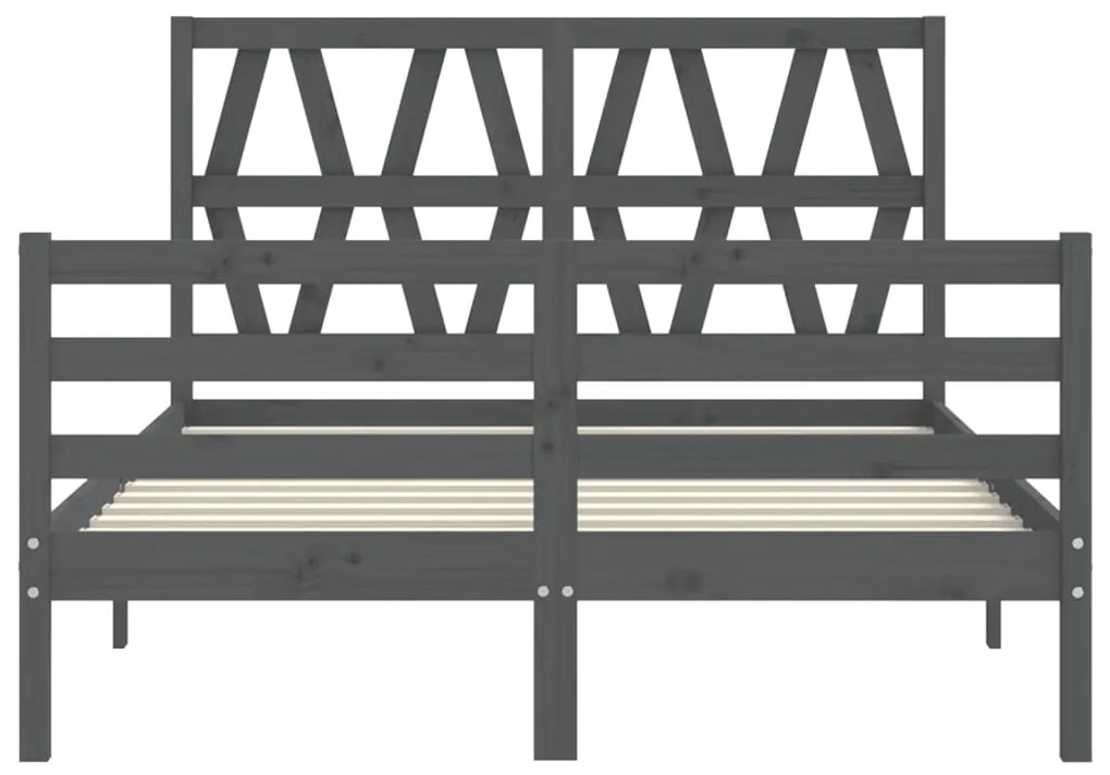 Πλαίσιο Κρεβατιού με Κεφαλάρι Γκρι 140 x 190 εκ. από Μασίφ Ξύλο - Γκρι