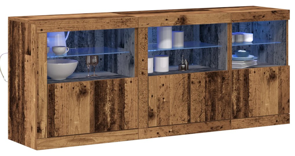 vidaXL Μπουφές με Φώτα LED Παλιό Ξύλο 162x37x67 εκ. Μασίφ Ξύλο