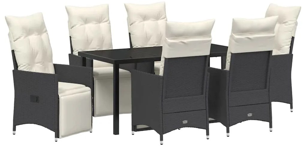 vidaXL Σέτ φαγητού για κήπο με μαξιλάρι 7 pcs Μαύρο Πολυ ράταν