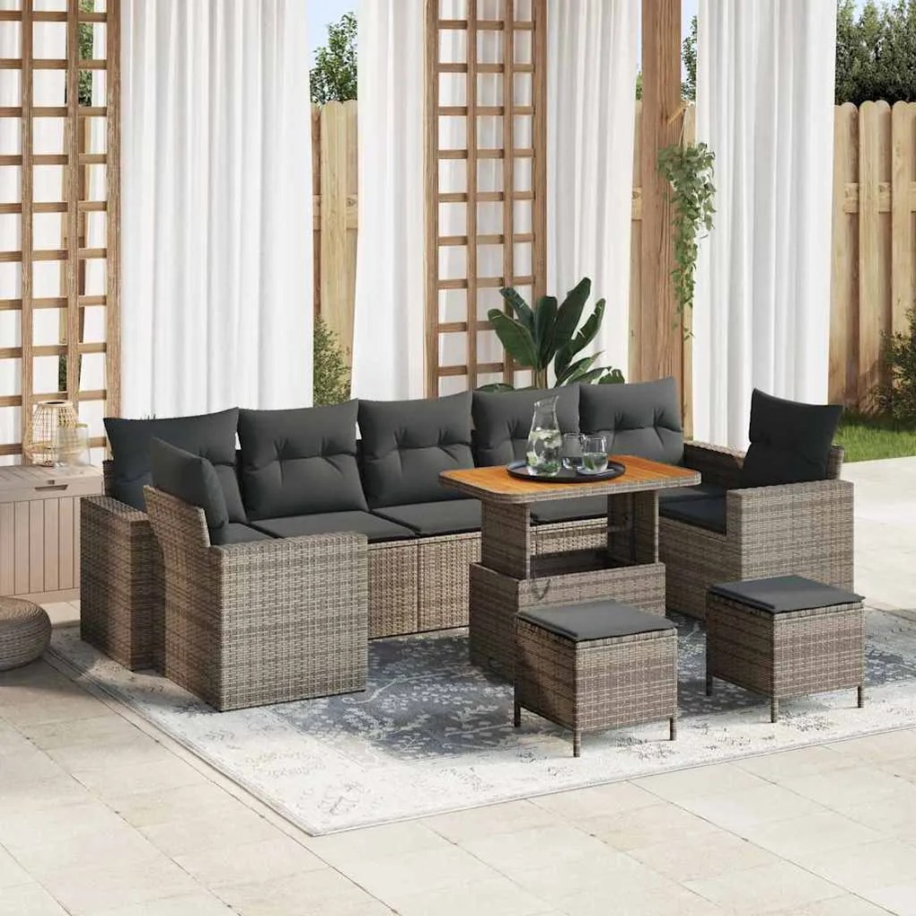 vidaXL Σετ Καναπέ Κήπου 10 pcs Γκρι συνθετικό ρατάν