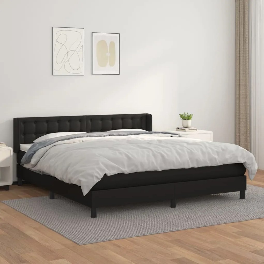 Κρεβάτι Boxspring με Στρώμα Μαύρο 180x200εκ.από Συνθετικό Δέρμα