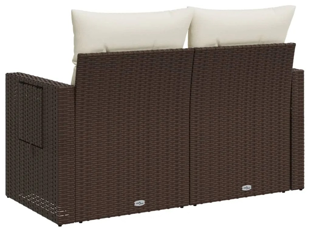 vidaXL Καναπές Κήπου Διθέσιος Καφέ από Συνθετικό Ρατάν με Μαξιλάρια