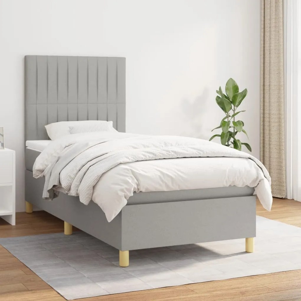 Κρεβάτι Boxspring με Στρώμα Ανοιχτό Γκρι 100x200 εκ. Υφασμάτινο