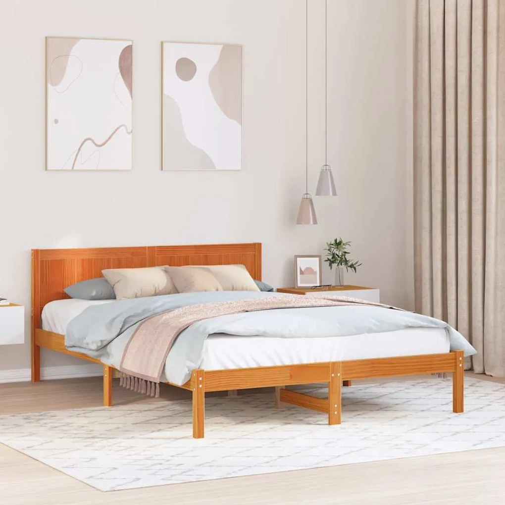 vidaXL Σκελετός Κρεβατιού Καφέ 150 x 200 cm Μασίφ ξύλο πεύκου