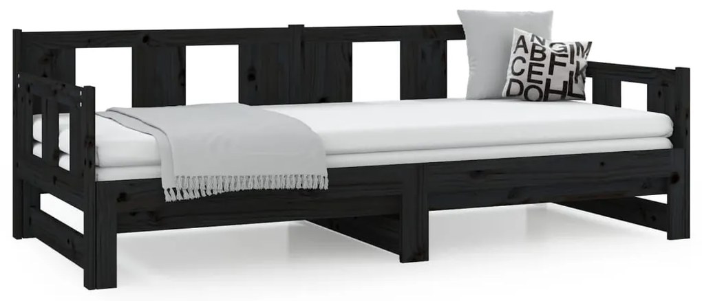 vidaXL Καναπές Κρεβάτι Συρόμενος Μαύρος 2x(90x190) εκ. από Μασίφ Πεύκο