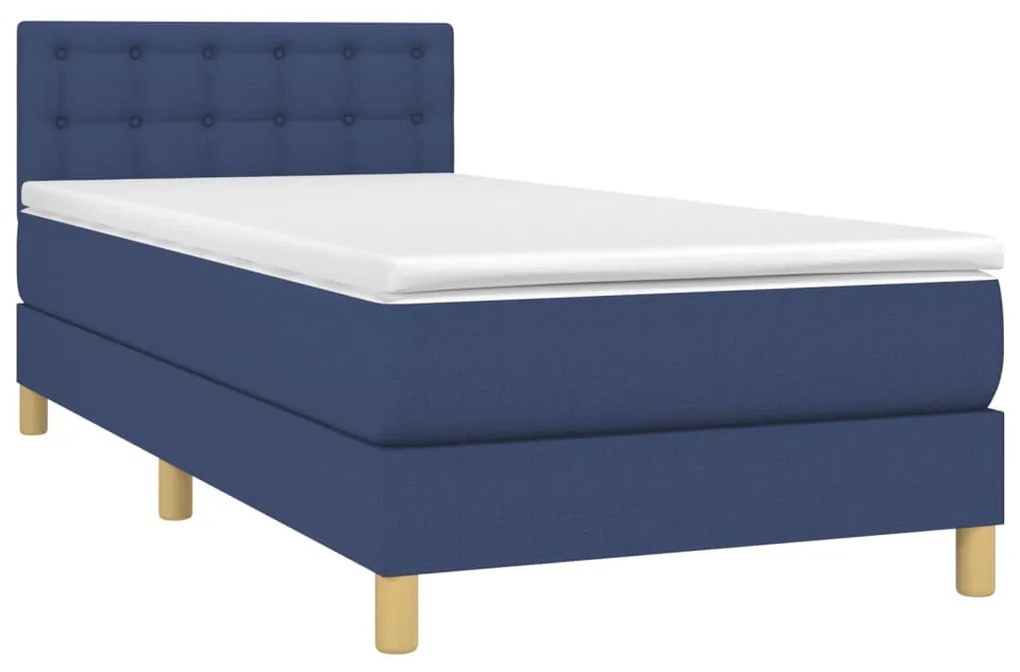 Κρεβάτι Boxspring με Στρώμα Μπλε 90x190 εκ.Υφασμάτινο - Μπλε