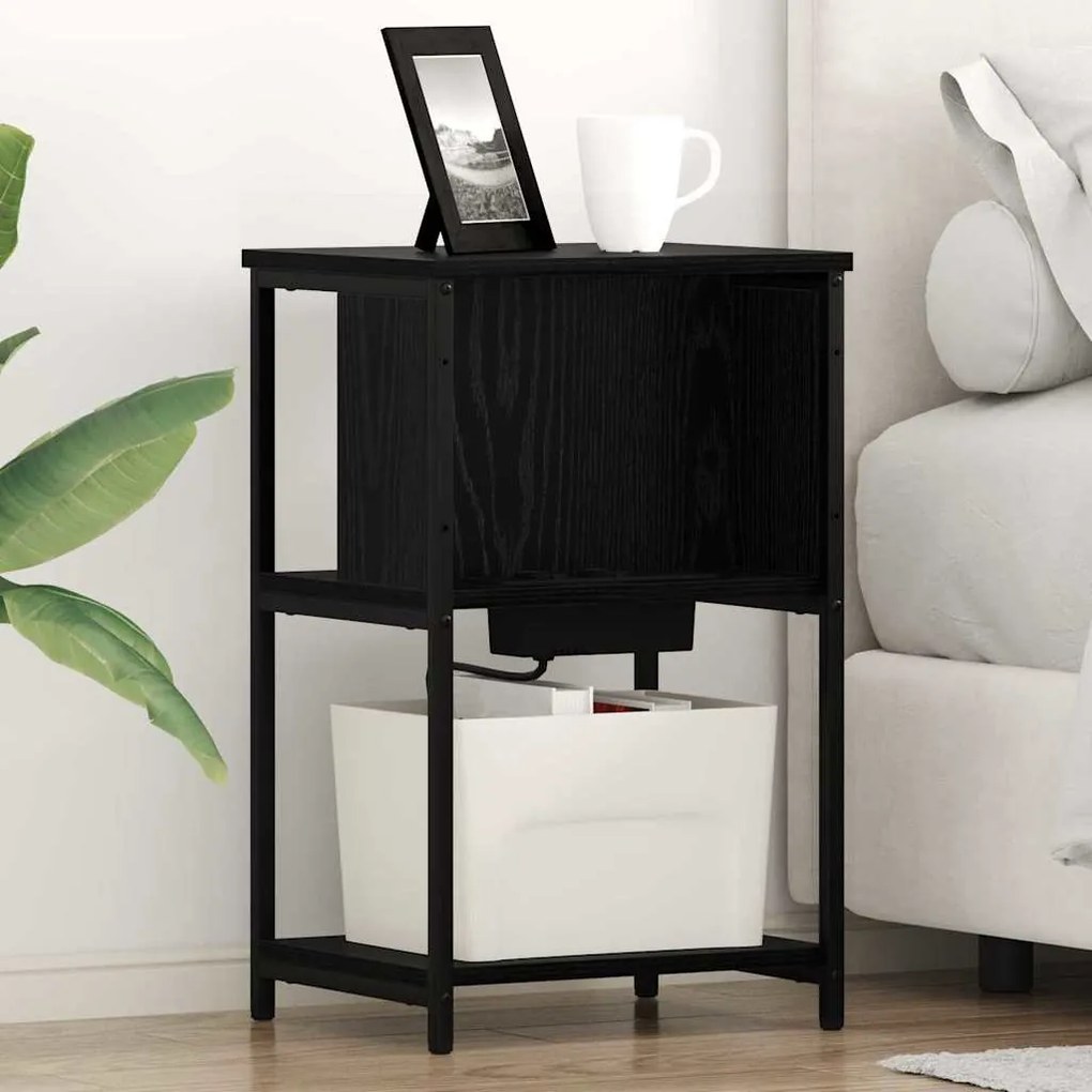 vidaXL Κομοδίνο Μαύρη δρυς 38 x 31 x 61 εκ Επεξεργασμένο ξύλο