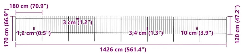 vidaXL Κάγκελα Περίφραξης με Λόγχες Μαύρα 13,6 x 1,2 μ. από Χάλυβα