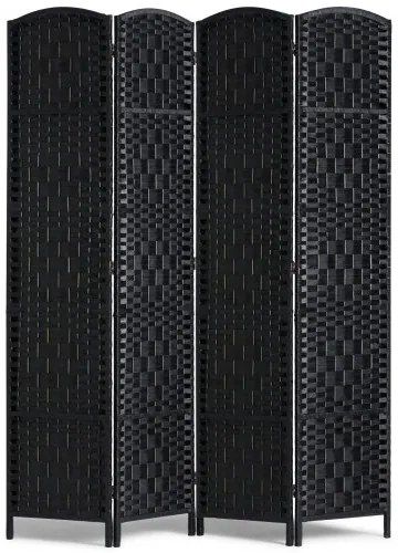 VEVOR 4 Panel Room Divider Hand-Woven Folding Privacy Screen with Hinges Black